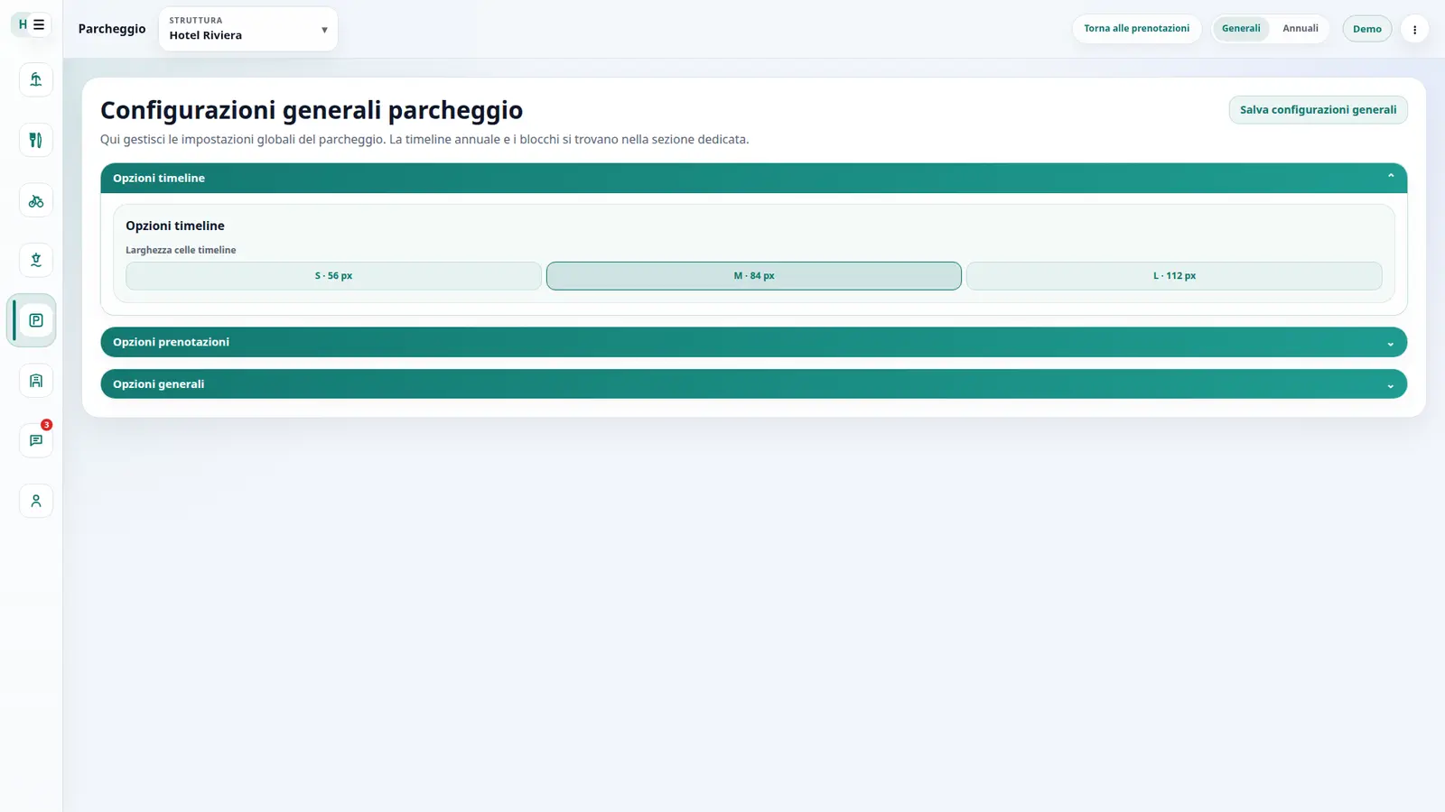Configurazioni generali del modulo Parcheggio