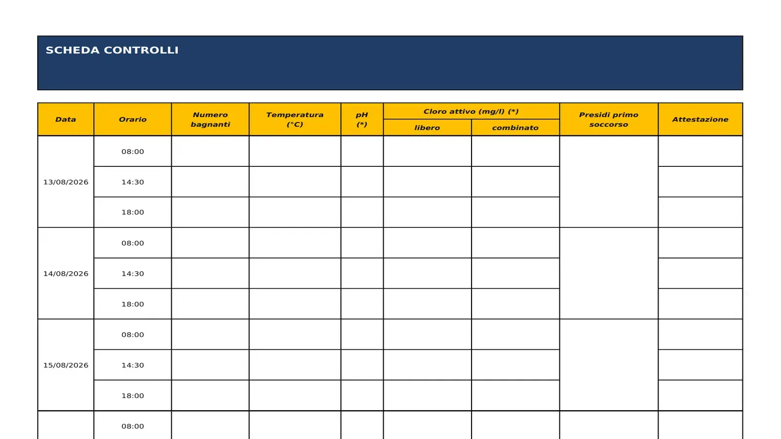 Anteprima del PDF compilato del modulo Analisi piscina